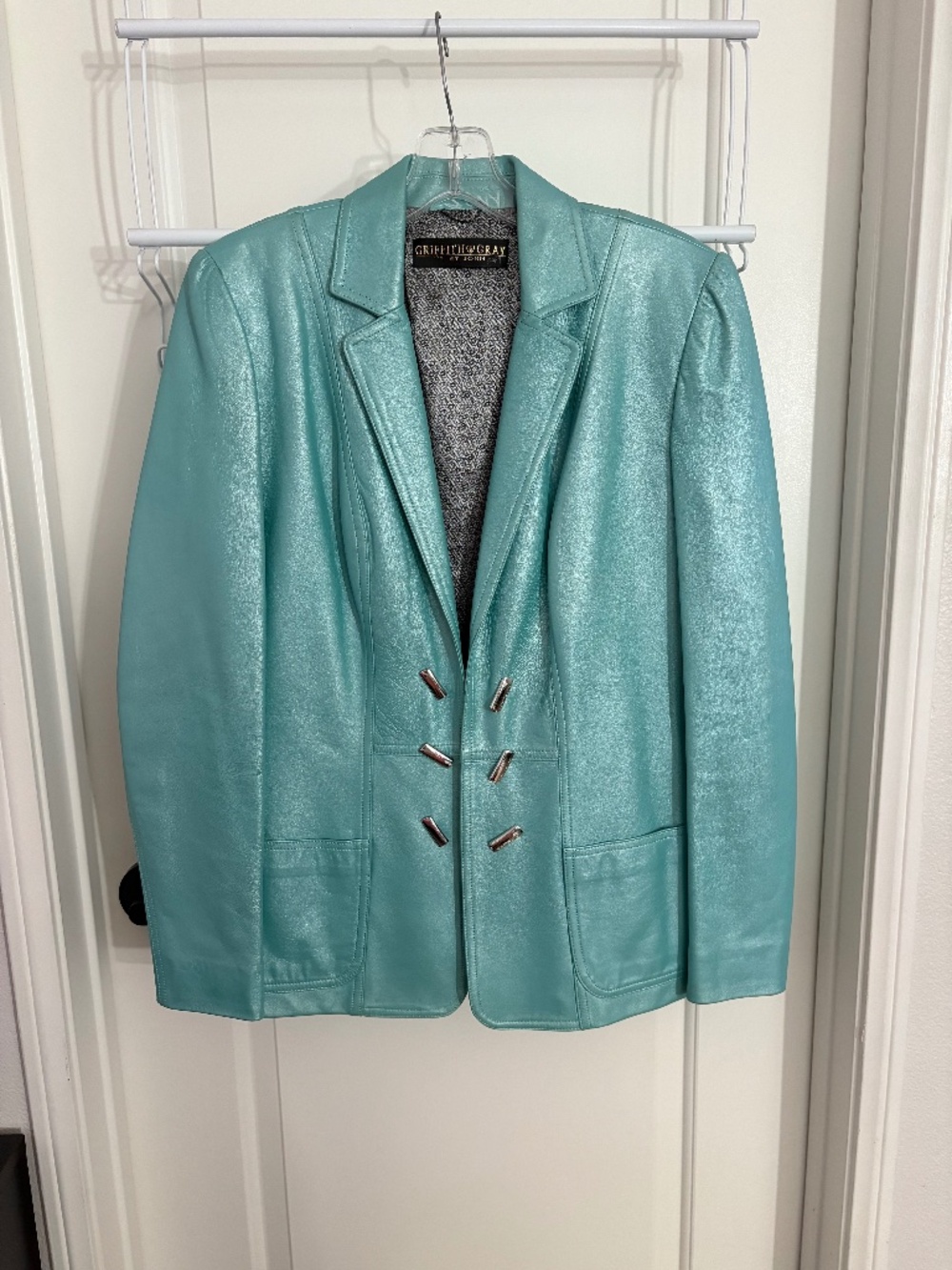 Rare Vintage Griffith & Gray St. John Metallic Blue Leather Tailored Jacket
